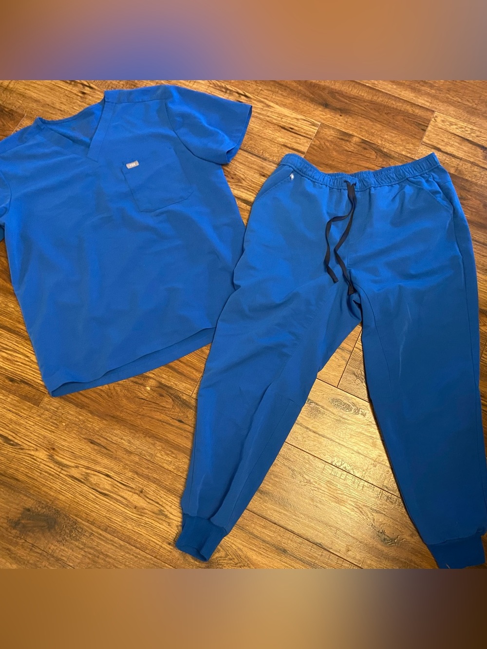 FIGS Technical Collection Scrubs Set Women's L Top & XL Short Joggers Pants Blue